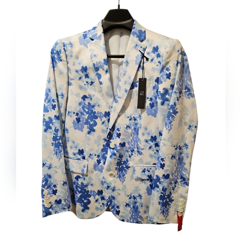 NWT JF J.FERRAR Floral Blue and White Blazer STRECH SLIM FIT SIZE 36 SH
